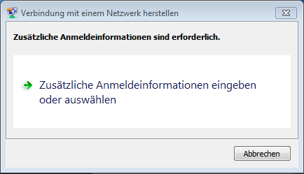 Zusaätzliche Anmeldeinformationen sind erforderlich